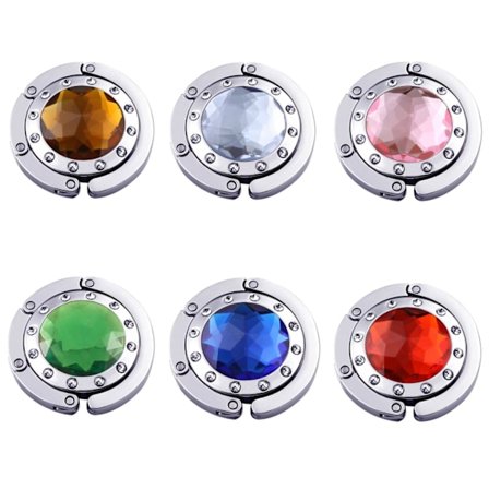 Krismile 6 stk Farverige Dame Foldbare Krog Hængere til Håndtaske, Krystal Gem Trendy Rhinestone (6)