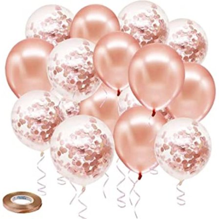 Konfettiballonger i roséguld, 50-pack 12 tum födelsedagsballonger