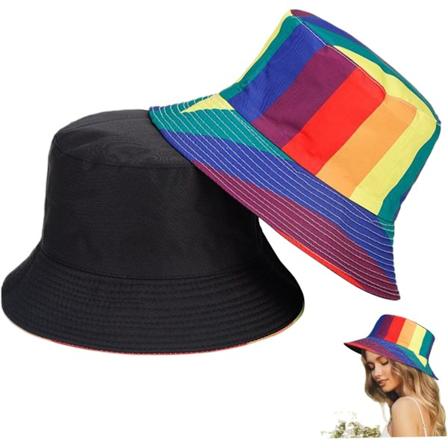 Stolthet Bucket Hat, 2 st Reversibla Regnbågshattar för Män och Kvinnor, Solskyddande Polyester, HBTQ-Stolthetsmånad Dekorationer