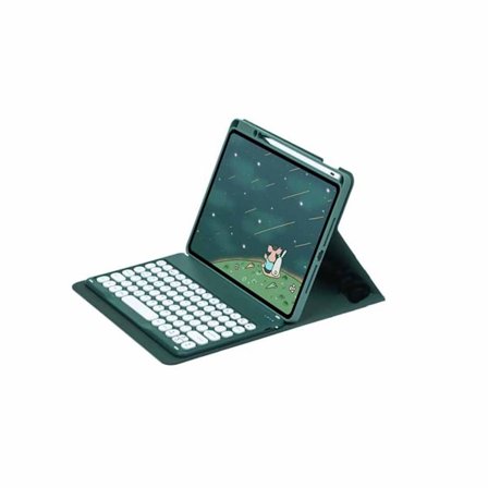 Mörkgrön Bluetooth-tangentbord Magnetiskt fodral med runda tangenter kompatibelt med iPad Pro 11 tum