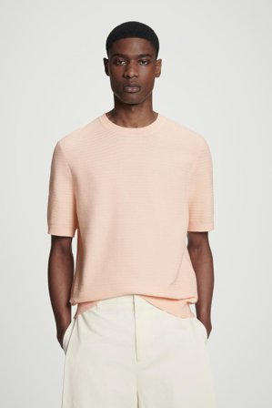 COS Men's Textured Knitted Cotton T-Shirt in Orange