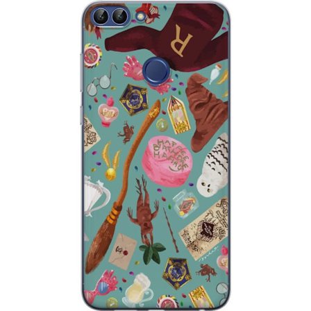 Yhteensopiva Puhelinkuori Huawei Huawei P smart Maaginen kuvaus velhon sauva, hatun ja mielikuvituksellisten esineiden kanssa leikkisässä satumaises