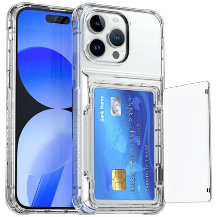 for iPhone 16 Klar Kortetui - Hybrid Slank Passform Transparent Lommebokdeksel med Kortholder, TPU + PC, Anti-Gulning, 6.1" 2024