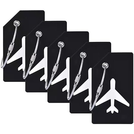 Flyvemaskine bagagemærke 6x kuffertmærke med rustfrit stål reb og navn T