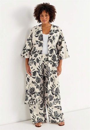 Cellbes of Sweden - Öppen kaftan med fickor - beige / svart / mönstrad - för damer - 42/44