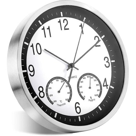 12 tommer metal kvarts vægur 30cm moderne lydløse vægure med termometer måler temperatur fugtighed til stue soveværelser slukket
