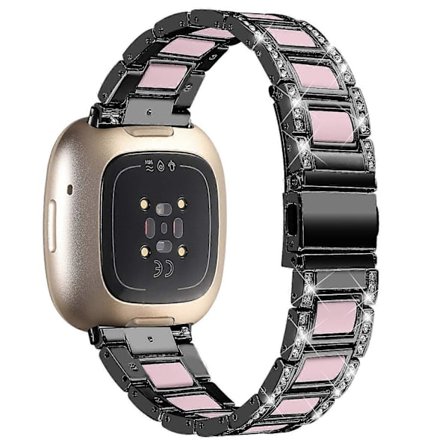 För Fitbit Versa 4/Sense 2 Klockarmband i Harts Rostfritt Stål Rhinestone Dekor Klockarmband