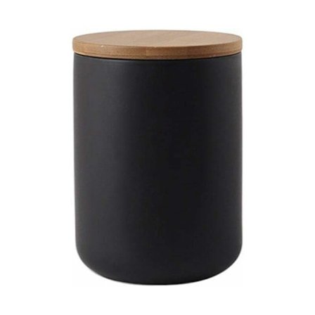 Keramisk oppbevaringskrukke med trelokk - Bærbar og lufttett - for te, sukker, kaffebønner, nøtter, te - Svart (800 ml) (FQ)
