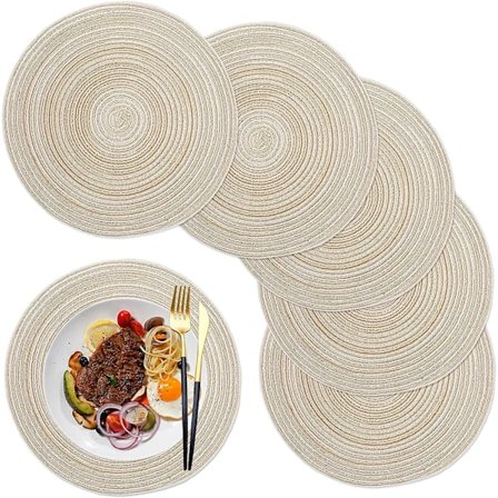 36cm (Beige) Plassmatter, Runde Plassmatter PP Flettet Sett med 6 Vaskbar Varmebestandig Sklisikker