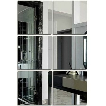 6 selvklæbende vægspejle firkantede selvklæbende spejle akryl aftagelige sølv spejl vægdekorationer selvklæbende til soveværelse stue-FF-