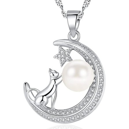 Halskæde Sølv Perlekæde Kat Halskæde Til Lmell Kvinder Måne Stjerne Halskæde Kat Gave