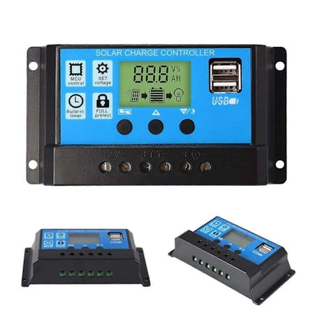 30A 12V/24V PWM Solcelleladeregulator med USB-port og LCD-skjerm