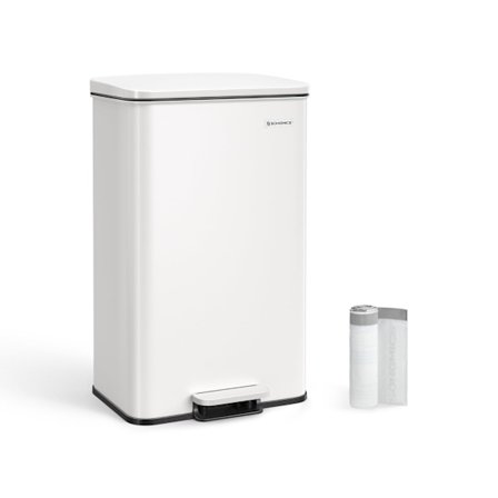 Rootz hvid stål skraldespand med låg - Skraldespand - Affaldskurv - 40 liters kapacitet - 34,8 cm x 32,1 cm x 55,7 cm - 83,3 cm total højde - 3,3 kg -