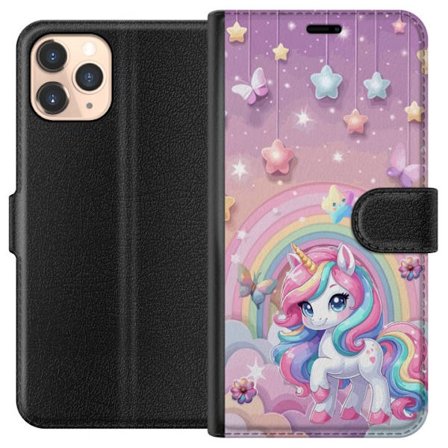 Kompatibelt Lommeboketui til Apple iPhone 11 Pro Magisk enhjørning med regnbue manke, stjerner og sommerfugler mot en pastellhimmel med skyer