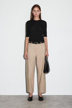 COS Women's Barrel Leg Cotton Chinos in Beige