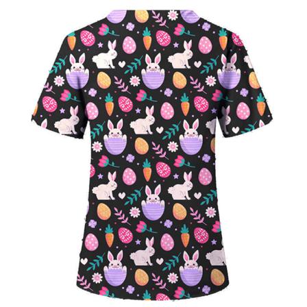 Kvinnor Sommar Kort Ärm Scrub Toppar V-ringad T-shirt Casual Baggy