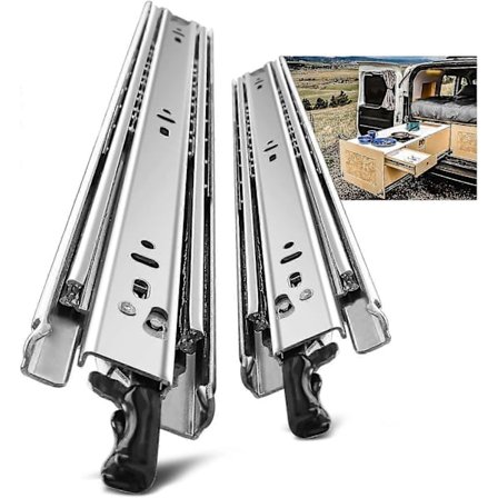 Kraftige skuffeskinner, forlængelse 350 mm, med lås, belastningskapacitet op til 68 KG