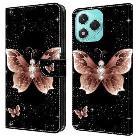 Honor 400 Lite 5G -kotelo, 3D-kuvioitu PU-nahkalompakkopuhelinkotelo jalustalla