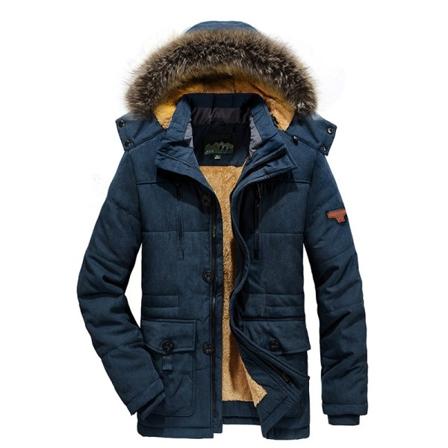Män Vinterjacka Parkas Kappa Pälskrage Tjocka Varma Jackor Casual Stor storlek Herrrock blue XL