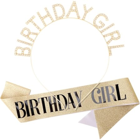 Födelsedagsflickans pannband Födelsedag Tiara med Sash Princess Crown Rhinestone Grattis på födelsedagen Tillbehör för kvinnor Flickor