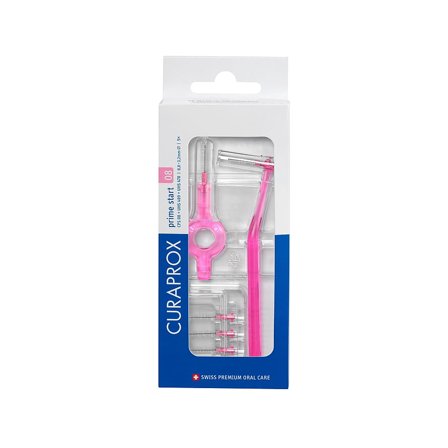 Curaprox Prime Start 5 stk mellemrumsbørster + 2 Håndtag Pink/ 0,8 mm 5 stk, Medicin & Pleje, Mund & Tandpleje, Tandstikker