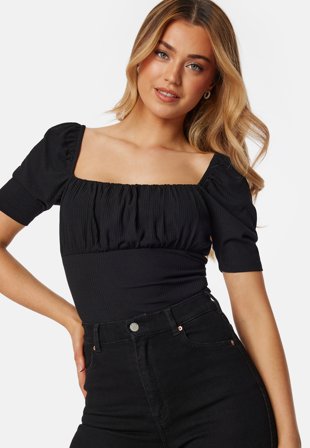 Bubbleroom - Rushed Square Neck Short Sleeve Top - Kläder