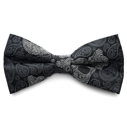Black & Grey Skull Paisley Pattern Silk Pre-Tied Bow tie for Men - Pre-tied bow ties