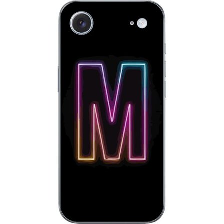 Yhteensopiva Puhelinkuori Apple Apple iPhone 17 Air Neonkirjain M värinvaihtuva valotehoste mustaa taustaa vasten, moderni minimalistinen typografia