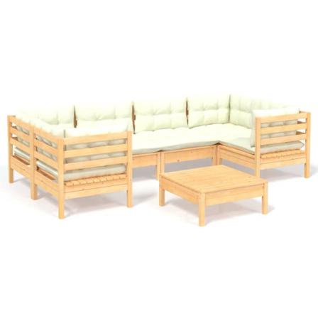 Vidaxl Loungegrupp Med Gräddvita Dynor 7 Delar Massiv Furu Creme