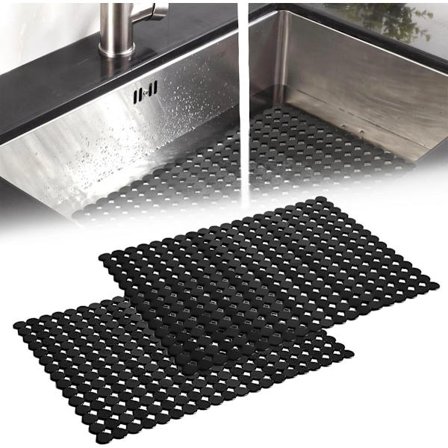 2-pak Oppvaskmatte Vaskematte Dreneringsmatte Vaskematte Vaskebeskytter Bordbrikke Vaskematte PVC Materiale Matte for benkeplater servise 40*30 Svart