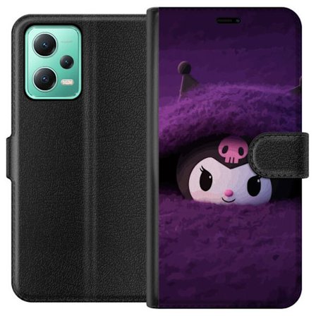 Yhteensopiva Lompakkokotelo Xiaomi Redmi Note 12 Kuromi lilassa pörröisessä ympäristössä, jossa on salaperäinen kawaii-suunnittelu.