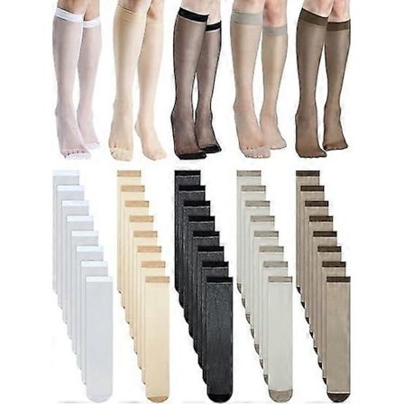 Knehøye Strømper for Kvinner Hvite Knehøye Strømper 20 Par Nylonstrømper for Kvinner, 5 Farger