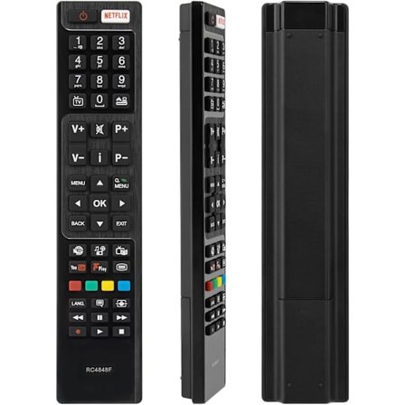 Universal TV-fjernkontroll, RC4848F fjernkontroll kompatibel med Hitachi/Polaroid/Bush Smart TV-er, med 3 populære snarveiskapper
