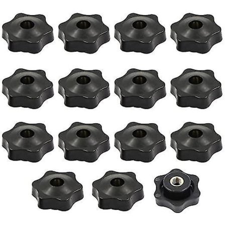 15 stk M8x38mm Stjernegrep Muttere Plast Intern Gjenget Svart