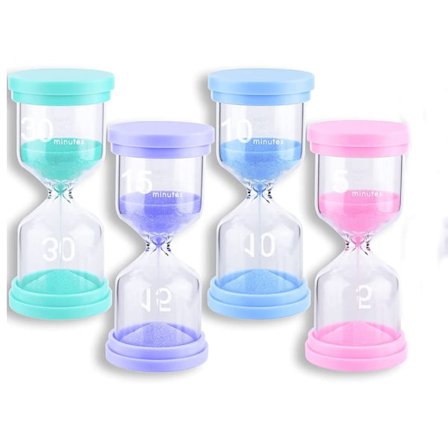 4 farvet timeglas, køkkentimer, med timeglas, farvekodede timeglasure, visuelt undervisningshjælpemiddel til klasseværelset, 5, 10, 15 og 30 minutter 