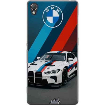 Kompatibel Mobilcover til Sony Sony Xperia Z3 BMW M Sport design med hvid racerbil og klassiske M-striber eksklusivt biltema perfekt til motorsportsfa