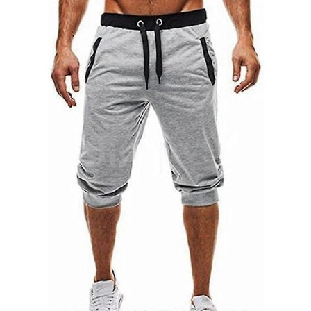 Miesten 3/4 treenihousut kuntosalille, juoksuun, collegehousut, caprihousut, kesä, mukava istuvuus, kevyet, polven alapuolelle ulottuvat collegehousut