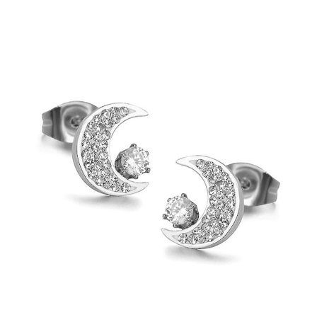 Klassiske titanium stål månesten øreringe smykker rose guld farve kubisk zirkonia ørestikker til kvinder(stålhvid)