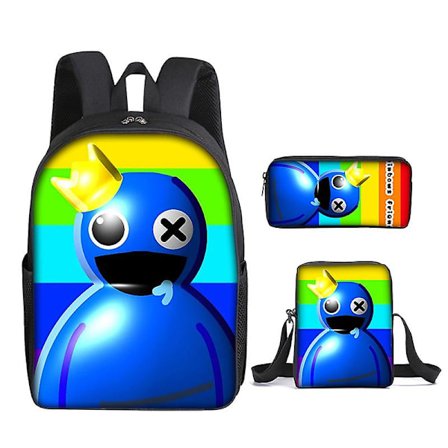 Nymodig Rainbow Friends skolväska eller portfölj eller pennfodral eller tredelad tecknad ryggsäck för grundskoleelever(3 st,17)