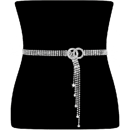 Dam Strassbälte Silver Glittrande Diamant Mode Kristall Damer Dubbel O-Ring Bälte Jeans Klänning
