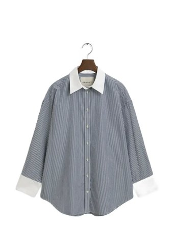 Os Contrast Collar Striped Shirt Grey GANT