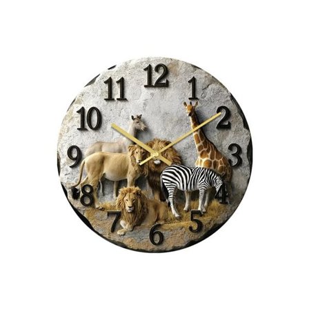 Väggklocka i 3D-design med savannmotiv