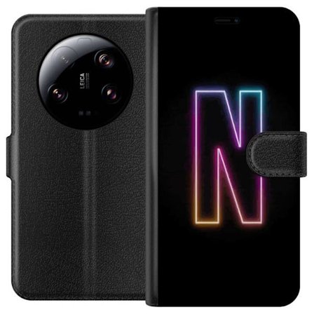 Kompatibel Tegnebogsetui til Xiaomi Xiaomi 13 Ultra Minimalistisk neonbogstav N i farveskiftende lys mod sort baggrund