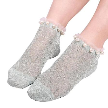 Sexy Women Faux Pearl Glitter läpinäkyvät matalat joustavat lyhyet nilkkasukat Green