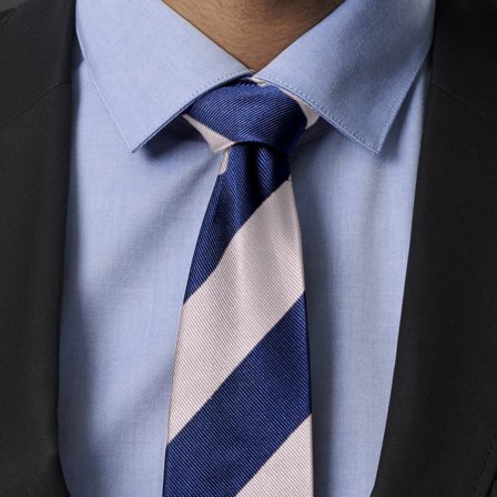 Cravate en soie à rayures bleu marine et argent - 8 cm pour hommes - Cravates à motif