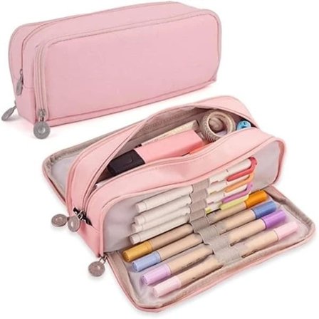 Stort penalhus til piger - 3 rum - Pink - Skoleartikler - Oxford