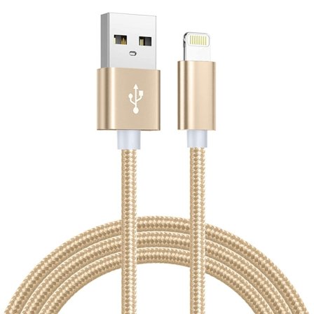 SiGN USB kabel med Lightning 2.4A, för iPhone & iPad, 1m - Guld/Nylon