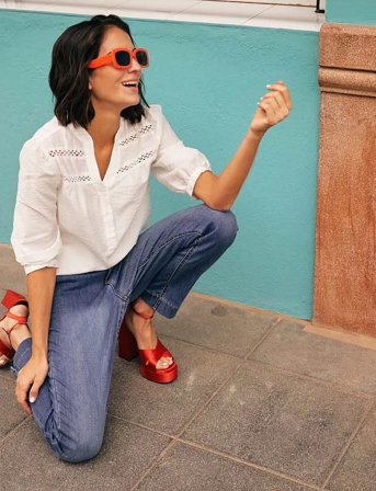 FREE/QUENT Blouse From Freequent In A Light Material With A Fine Hole Pattern On The Front. - White - XXL