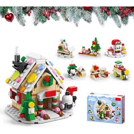 Jul byggklossar set, julgran, pepparkakshus, byggsats, julscen för pojkar, flickor, 6-12 år (pepparkakshus)
