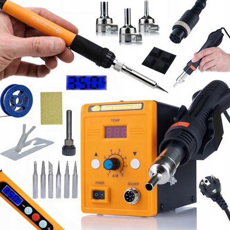 Loddeboltestasjon Hot-Air 858D + 11-i-1 Presisjonsloddestasjon – 700W | LCD | 3 Dyser | 6 Spisser